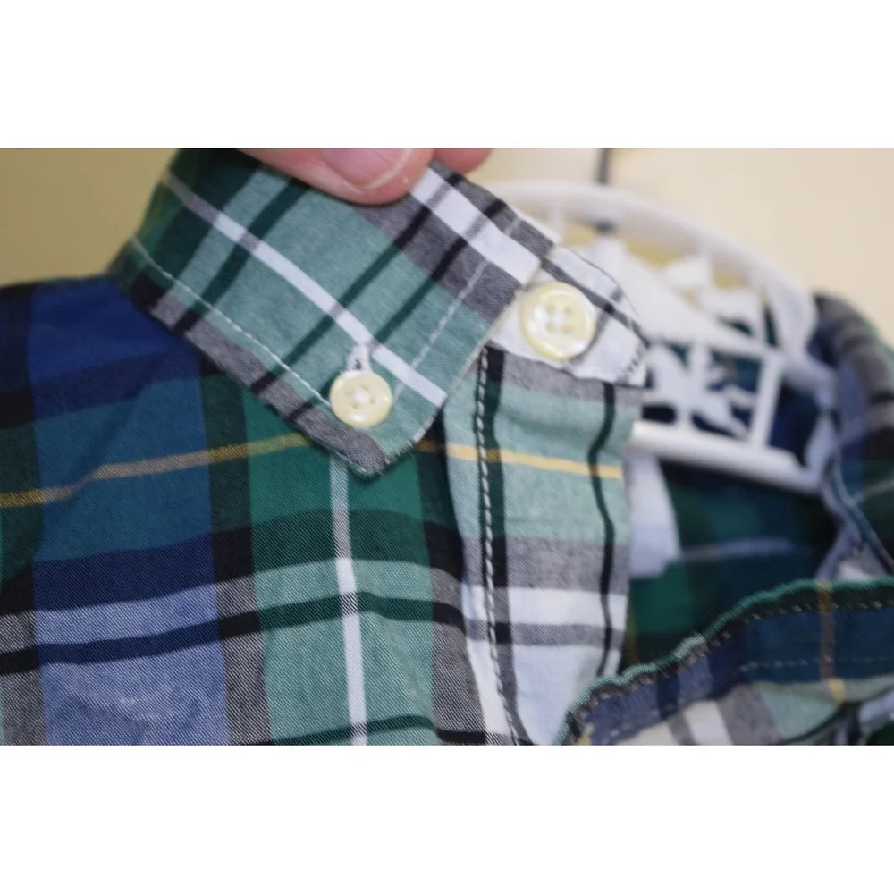 Gap Kids Blue Green White Check Plaid Long Sleeve Button Down Shirt BOYS 8 M